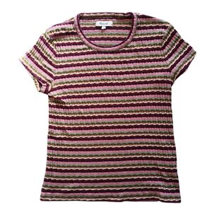 Madewell Ribbed Striped 90's Baby Tee Burgundy Pink S
